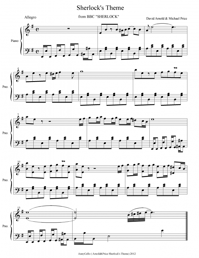 Фортепиано - Тема из сериала "Шерлок Холмс" BBC