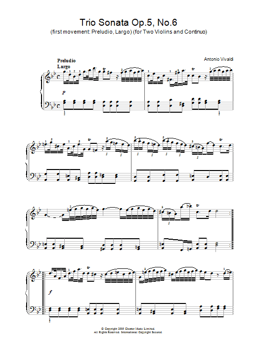 Соната №6 для скрипки и фортепиано Ми мажор, Op.1No.15 HWV 373 Largo